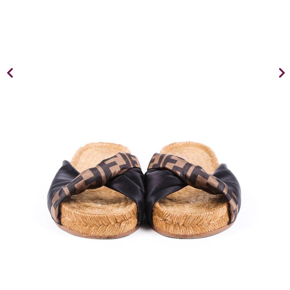Fendi Monogram Satin Espadrille Slide Sandals